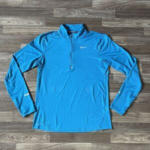 Nike Athletic 1/4 Zip Pullover Jacket Women’s Medium Solid Blue Swoosh Dri-Fit